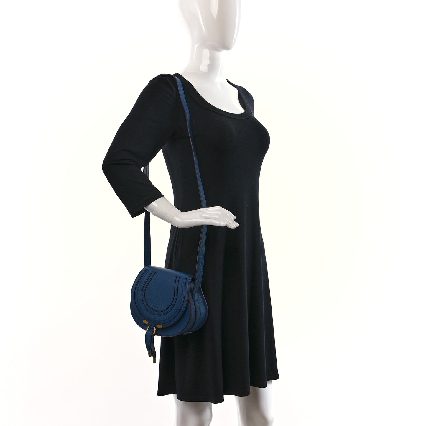 Grained Calfskin Small Marcie Saddle Bag Deep Denim