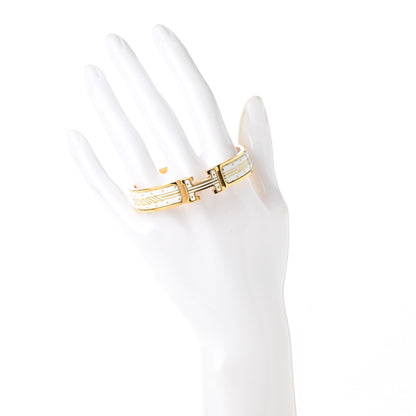 Hermes Enamel Printed Quadrige Au Fil Narrow Clic Clac H Bracelet PM Or White 2 of 6