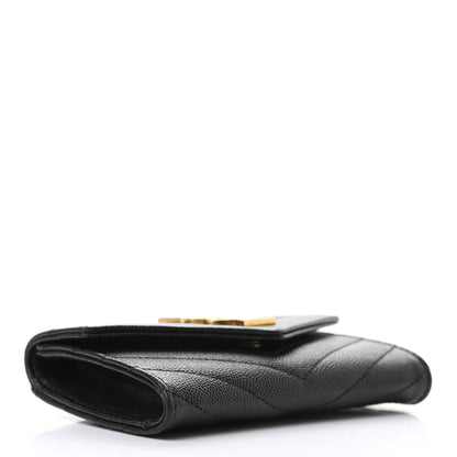 Saint Laurent Grain De Poudre Matelasse Chevron Small Monogram Envelope Wallet Black 4 of 7
