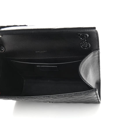 Saint Laurent Grain De Poudre Textured Mixed Matelasse Triquilt Medium Monogram Satchel Black 5 of 9