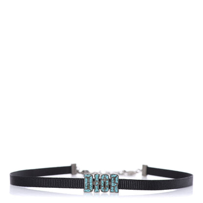 Christian Dior Grosgrain Ribbon Crystal Dior Logo Choker Necklace Black Turquoise 1 of 4