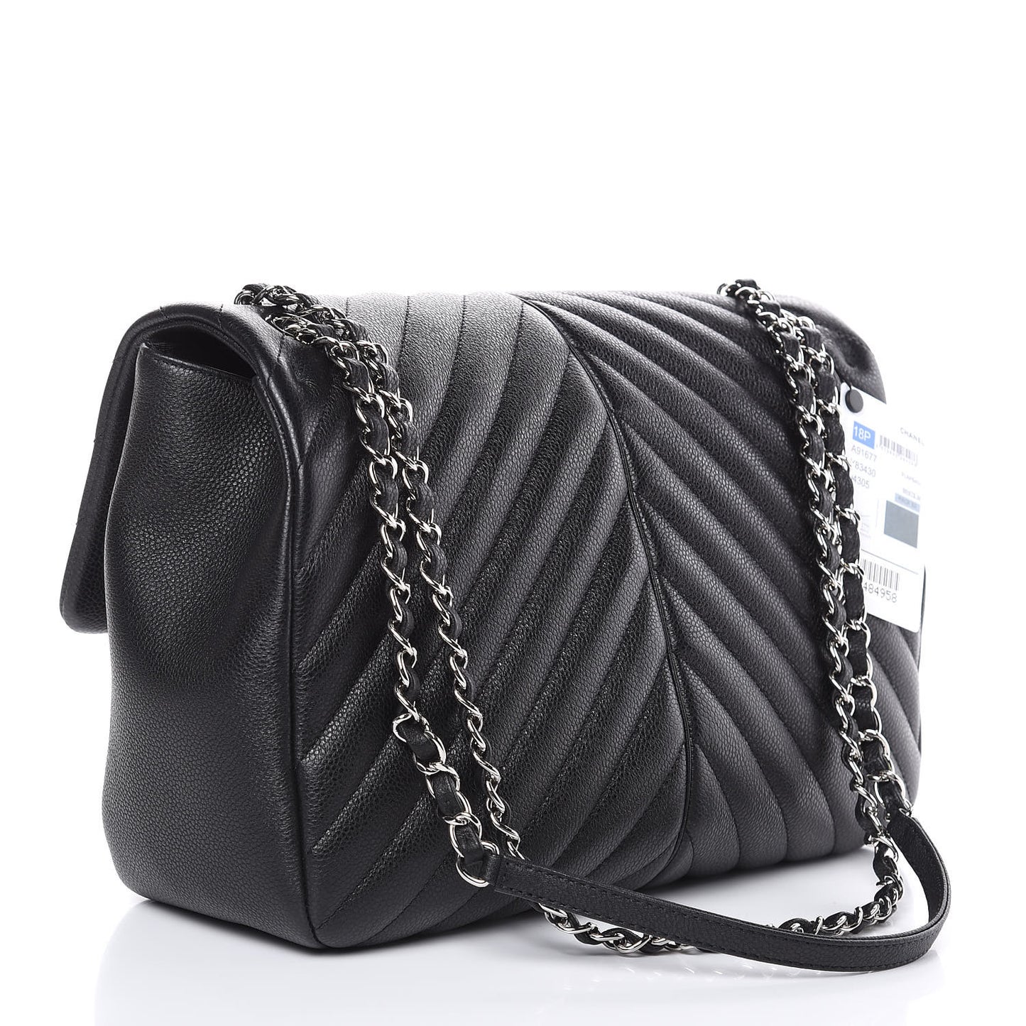 Caviar Chevron Quilted Large Puffy CC Flap Black