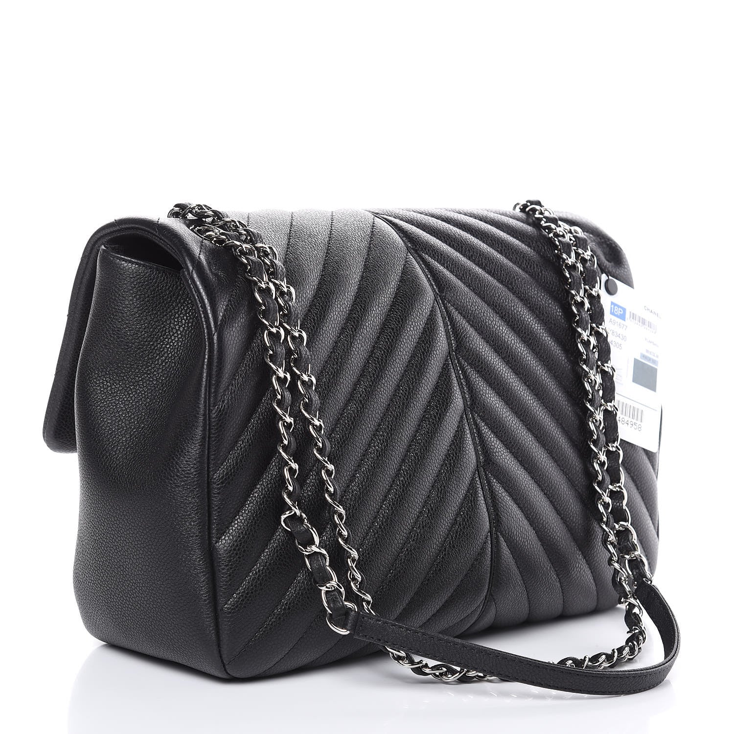 Chanel Caviar Chevron Quilted Large Puffy CC Flap Black 3 of 10
