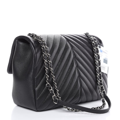 Chanel Caviar Chevron Quilted Large Puffy CC Flap Black 3 of 10
