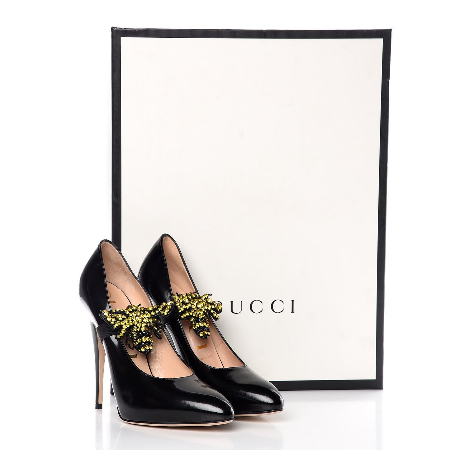 Polished Calfskin Removable Bee Elaisa Platform High Heel Pumps 39 Black