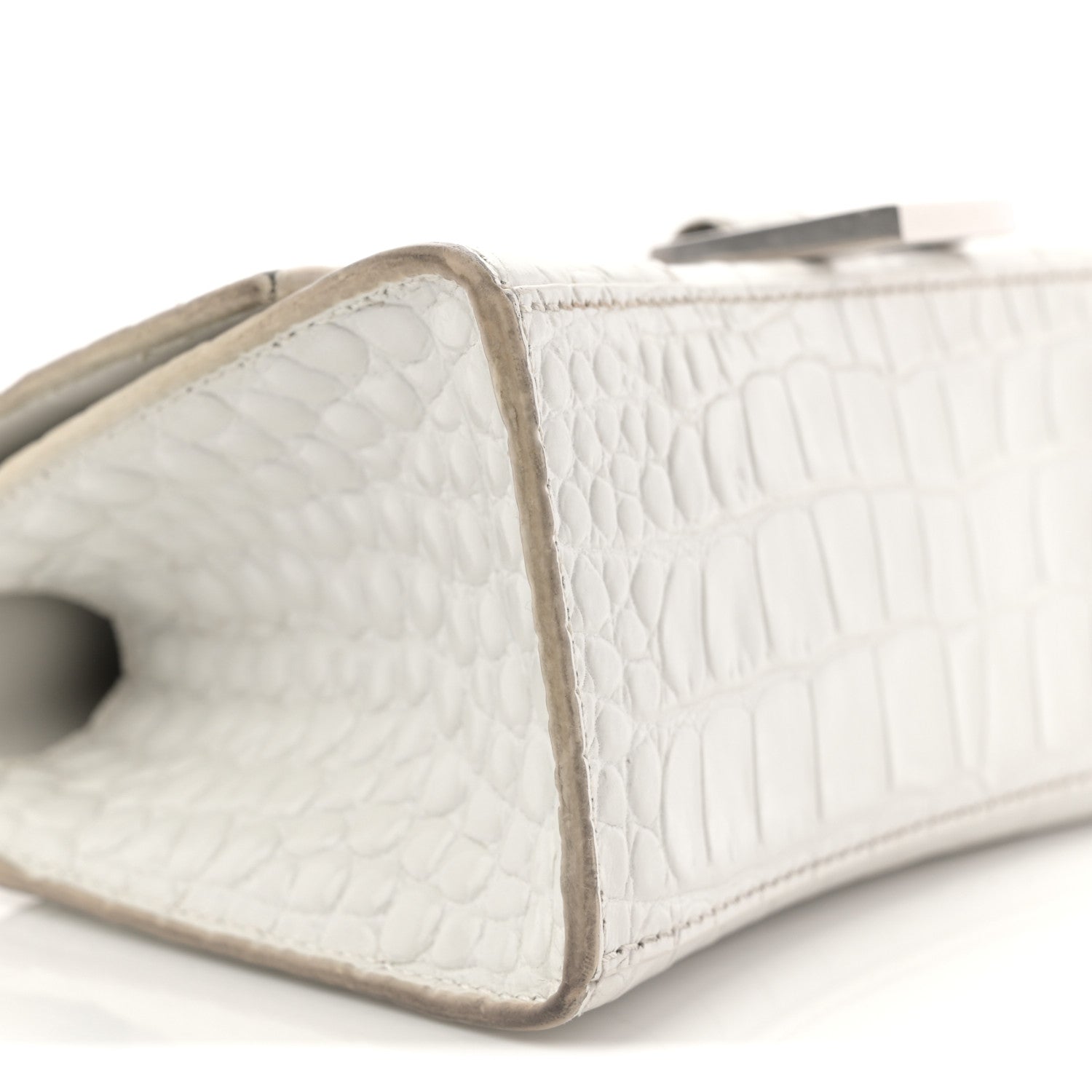 Balenciaga Shiny Calfskin Crocodile Embossed Hourglass Top Handle Bag XS White 9 of 14