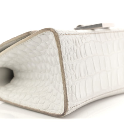 Balenciaga Shiny Calfskin Crocodile Embossed Hourglass Top Handle Bag XS White 9 of 14