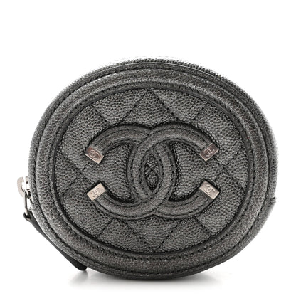 Chanel Metallic Caviar Quilted Filigree Zip Around Classic Coin Purse Dark Silver 1 of 8