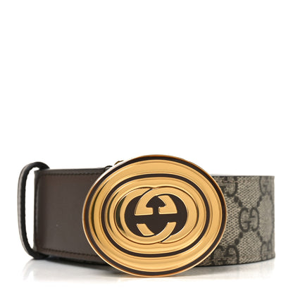 Gucci GG Supreme Monogram Plutone Calfskin Enamel Interlocking G 40mm Belt 120 48 Beige Ebony New Acero 1 of 4