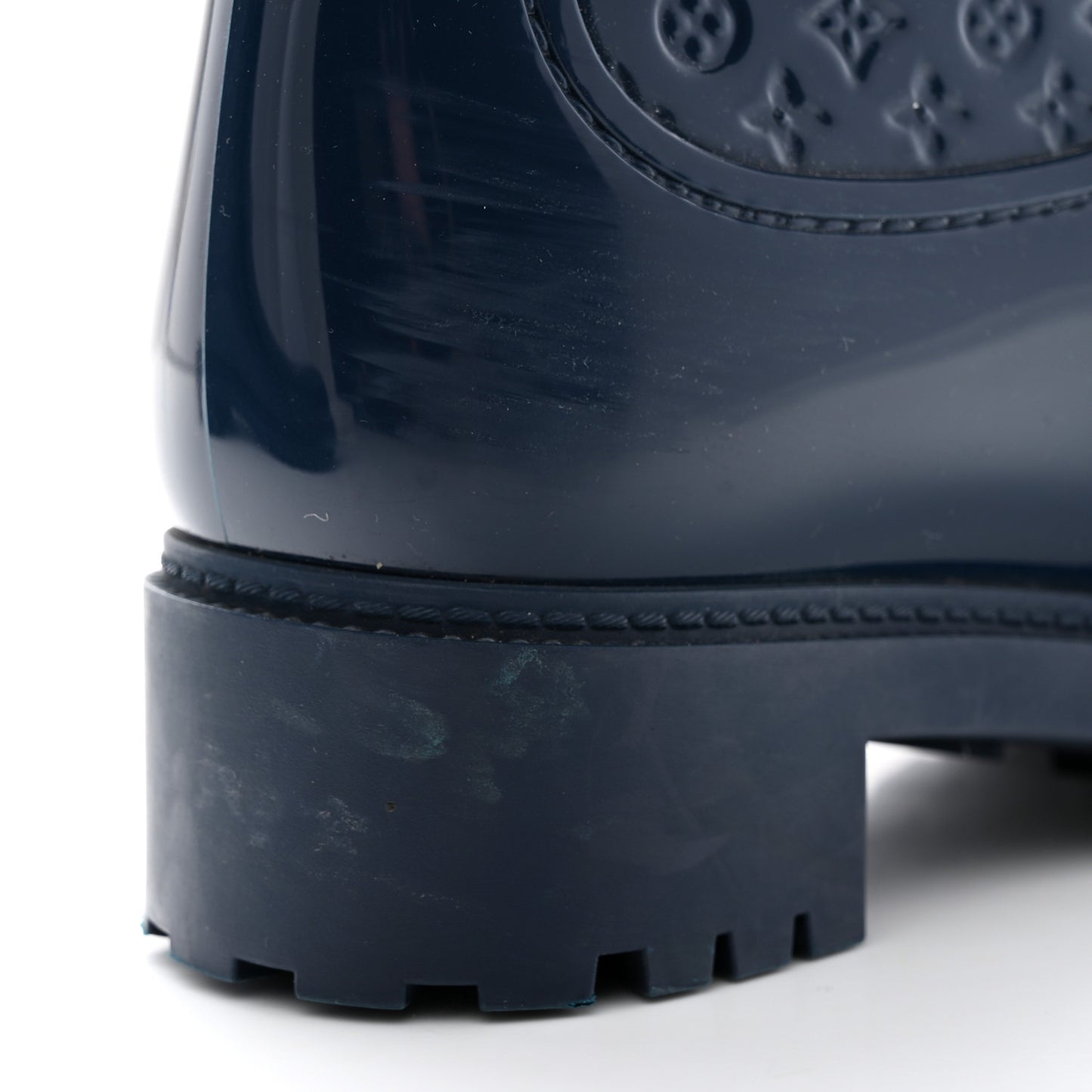 Rubber Embossed Monogram Splash Rain Boots 36 Blue