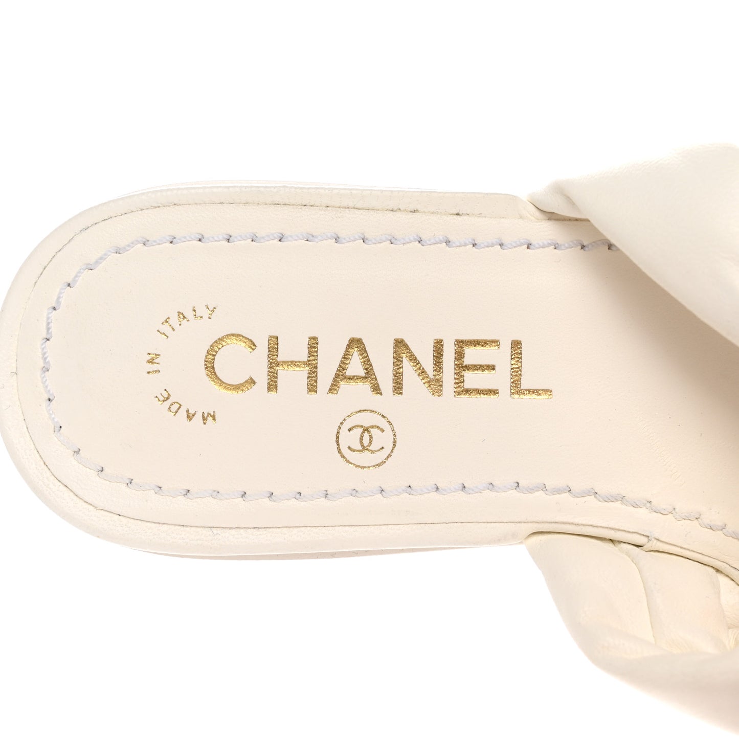 Lambskin Chain CC Thong Sandals 35 White