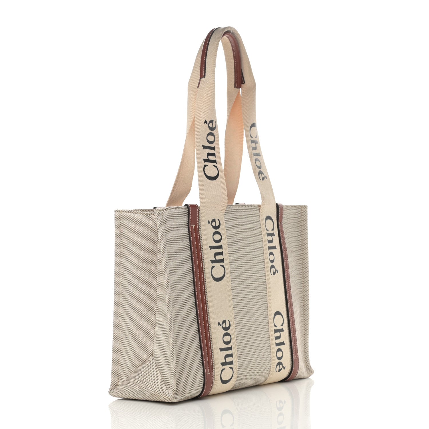 Chloe Cotton Calfskin Medium Woody Ribbon Tote White Brown 3 of 12