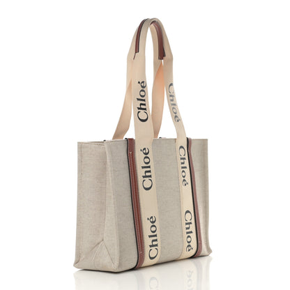 Chloe Cotton Calfskin Medium Woody Ribbon Tote White Brown 3 of 12