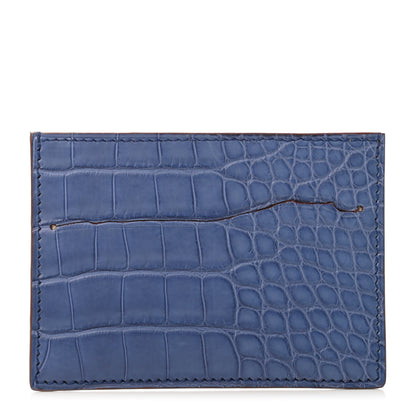 Hermes Matte Alligator Petit H Card Case Bleu Brighton Craie 1 of 4