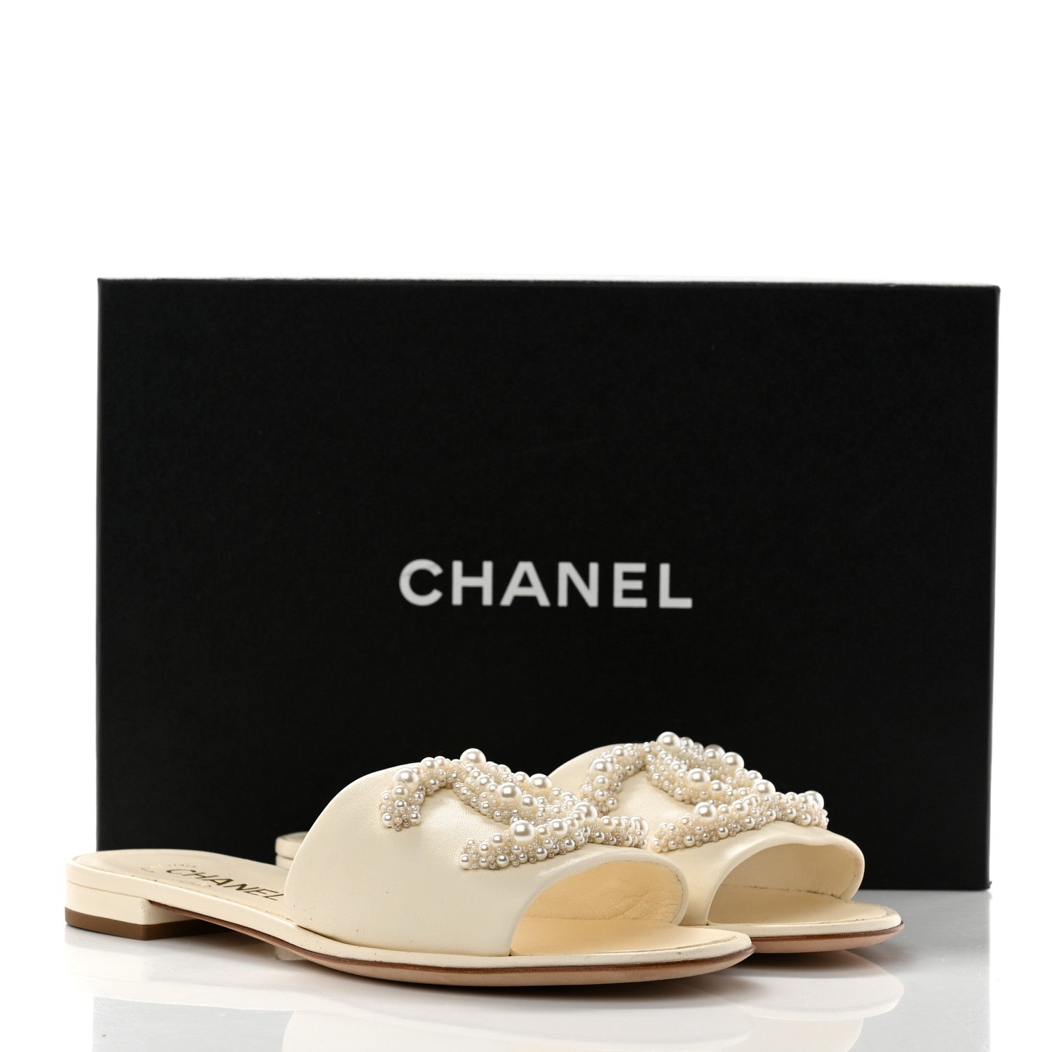 Chanel Calfskin Pearl CC Mules 37 Ivory 9 of 9
