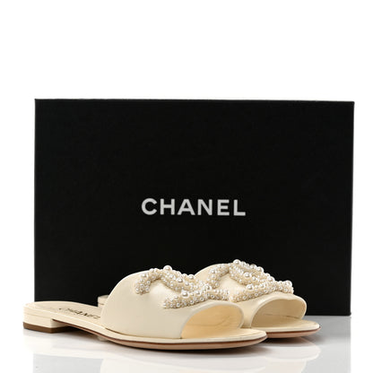 Chanel Calfskin Pearl CC Mules 37 Ivory 9 of 9