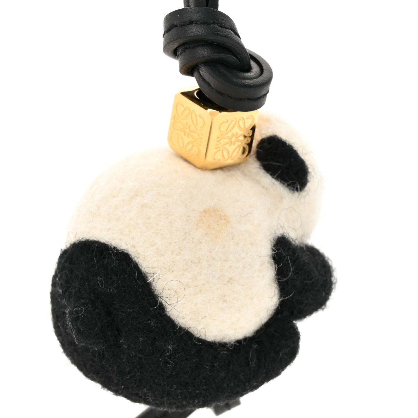 Calfskin Felt Panda Bag Charm Black White