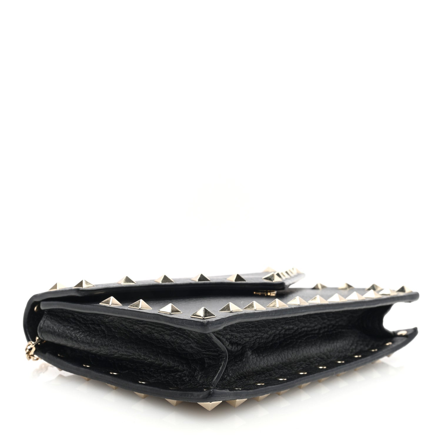 Valentino Garavani Pebbled Calfskin Rockstud Envelope Wallet on Chain Black 4 of 9