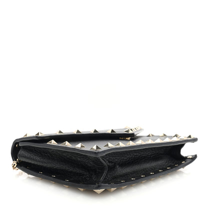Valentino Garavani Pebbled Calfskin Rockstud Envelope Wallet on Chain Black 4 of 9