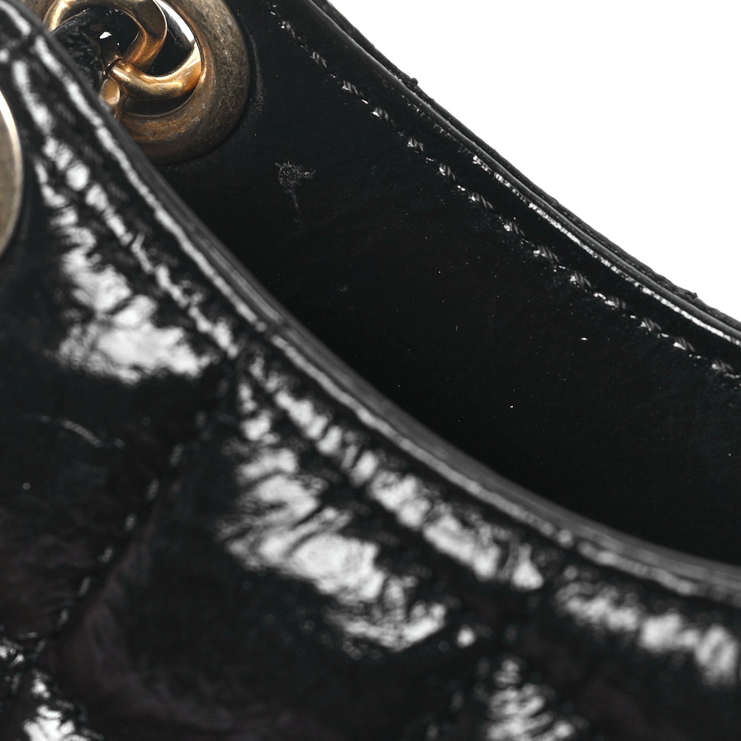 Shiny Crumpled Calfskin Quilted Small Wavy CC Hobo Black