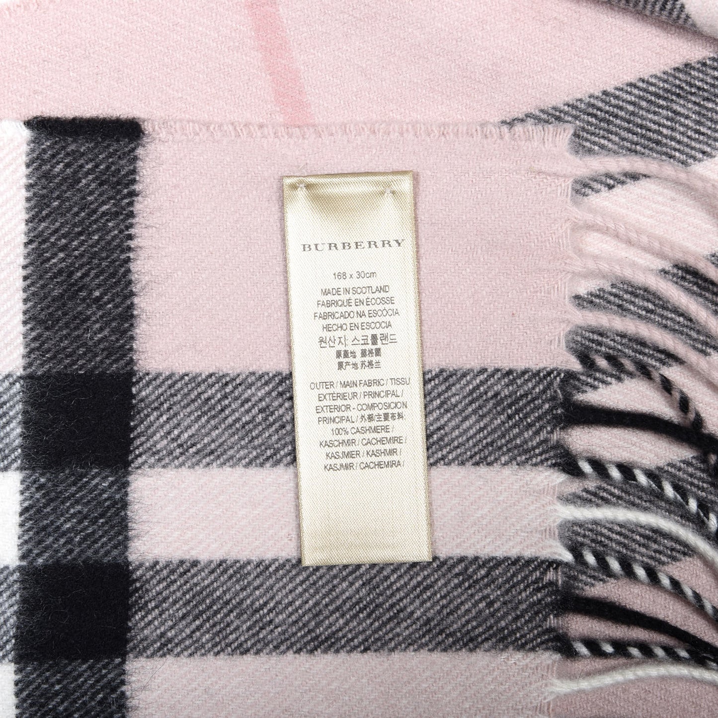Cashmere Giant Heritage Check Fringe Scarf Ash Rose