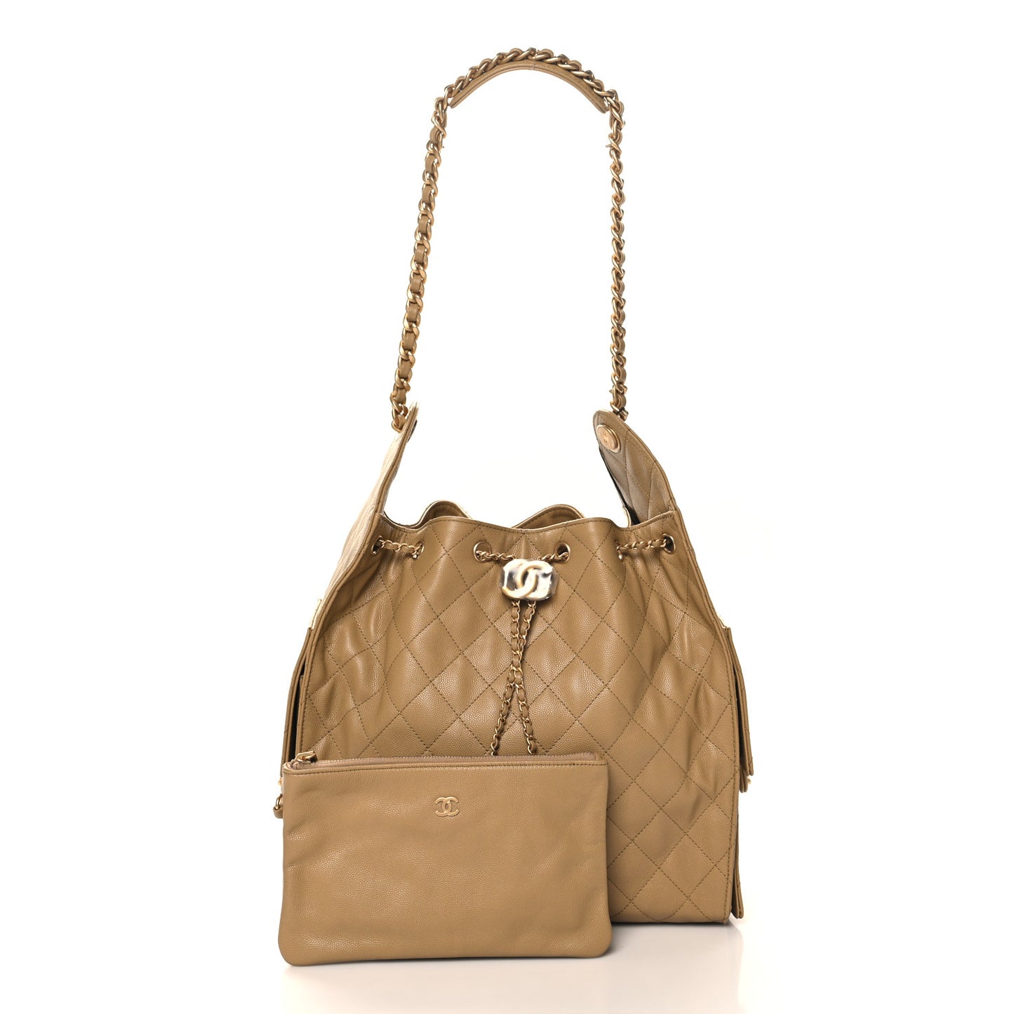 Caviar Quilted Medium Chanel 25 Handbag Dark Beige