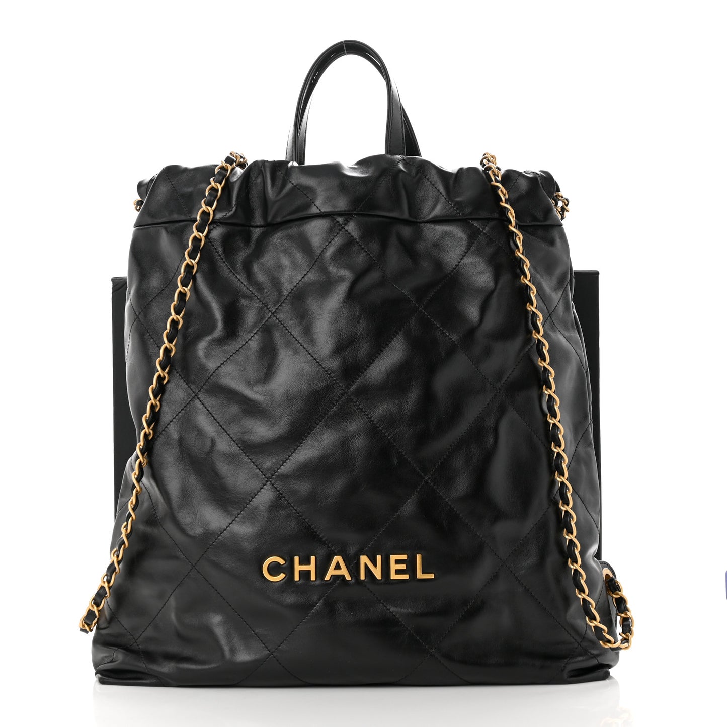 Shiny Calfskin Quilted Chanel 22 Backpack Black
