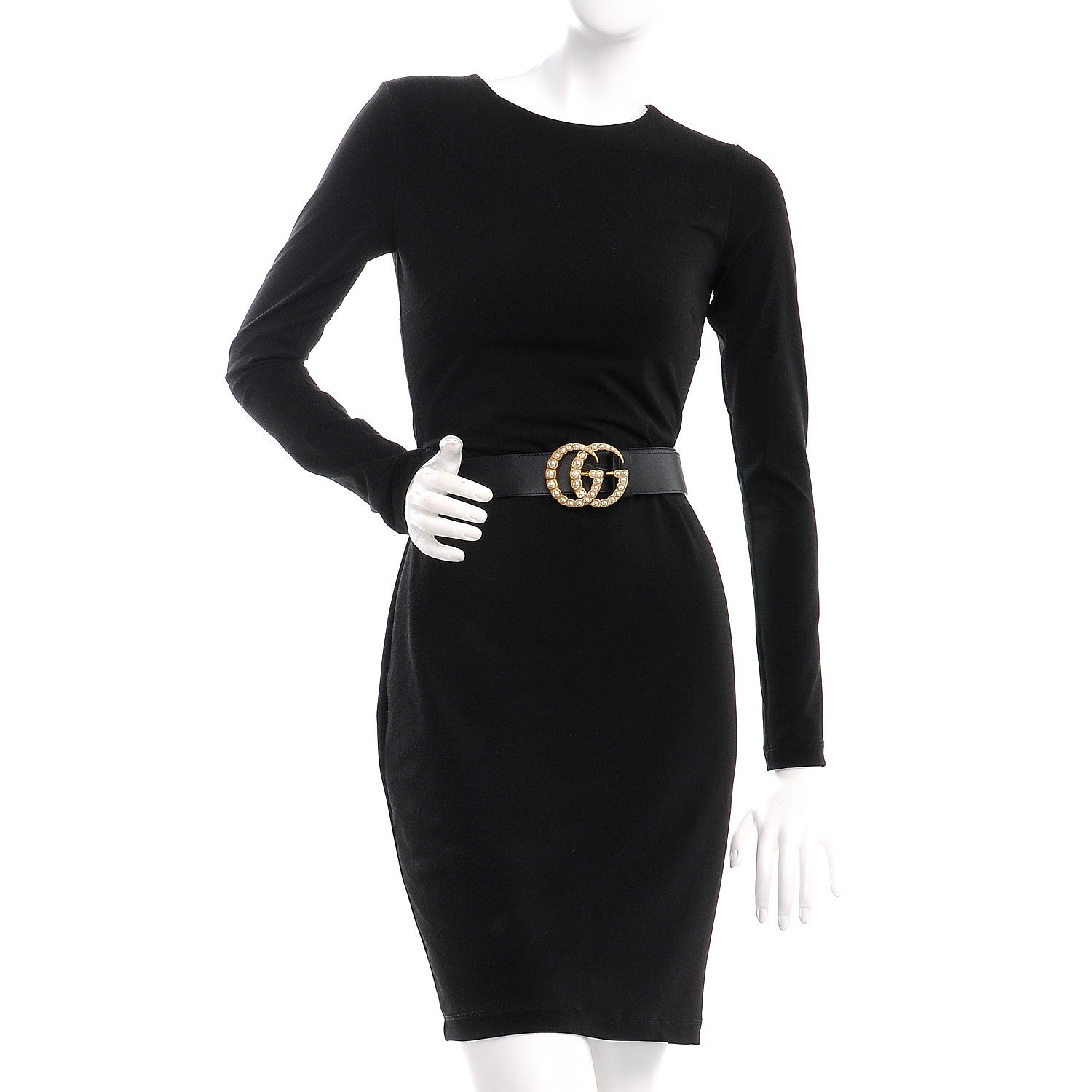 Gucci Moon Calfskin Pearl Double G 40mm Belt 75 30 Black Cream 2 of 5