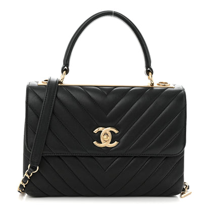 Chanel Lambskin Chevron Quilted Small Trendy CC Dual Handle Flap Bag Black 1 of 14