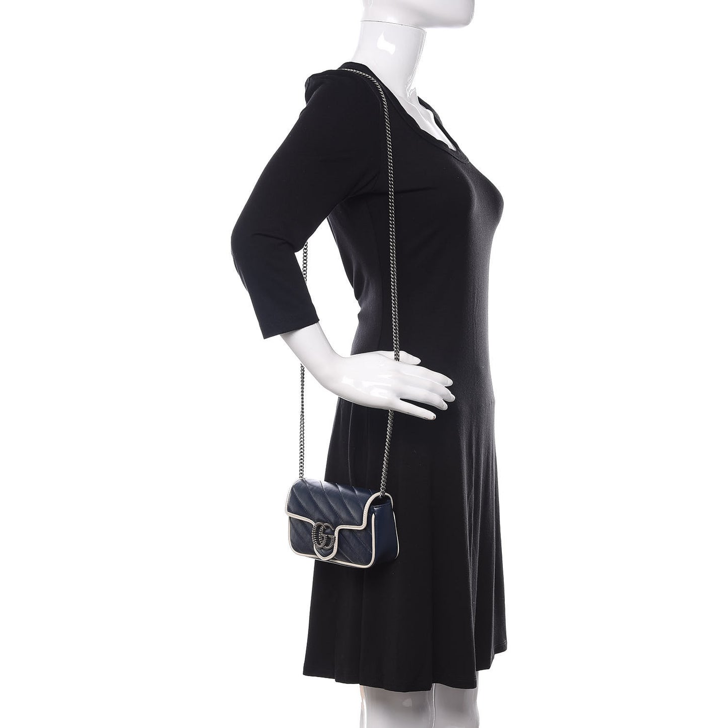 Vintage Effect Calfskin Matelasse Diagonal Super Mini Torchon GG Marmont Shoulder Bag Blue Agata Mystic White