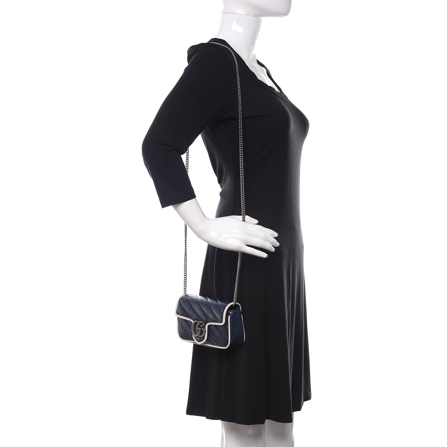 Gucci Vintage Effect Calfskin Matelasse Diagonal Super Mini Torchon GG Marmont Shoulder Bag Blue Agata Mystic White 2 of 11