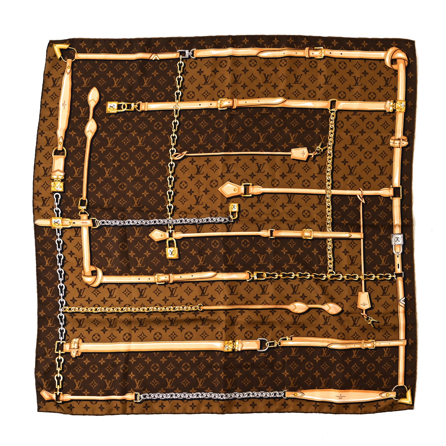 Louis Vuitton Silk Monogram Confidential Square Scarf Brown 1 of 3
