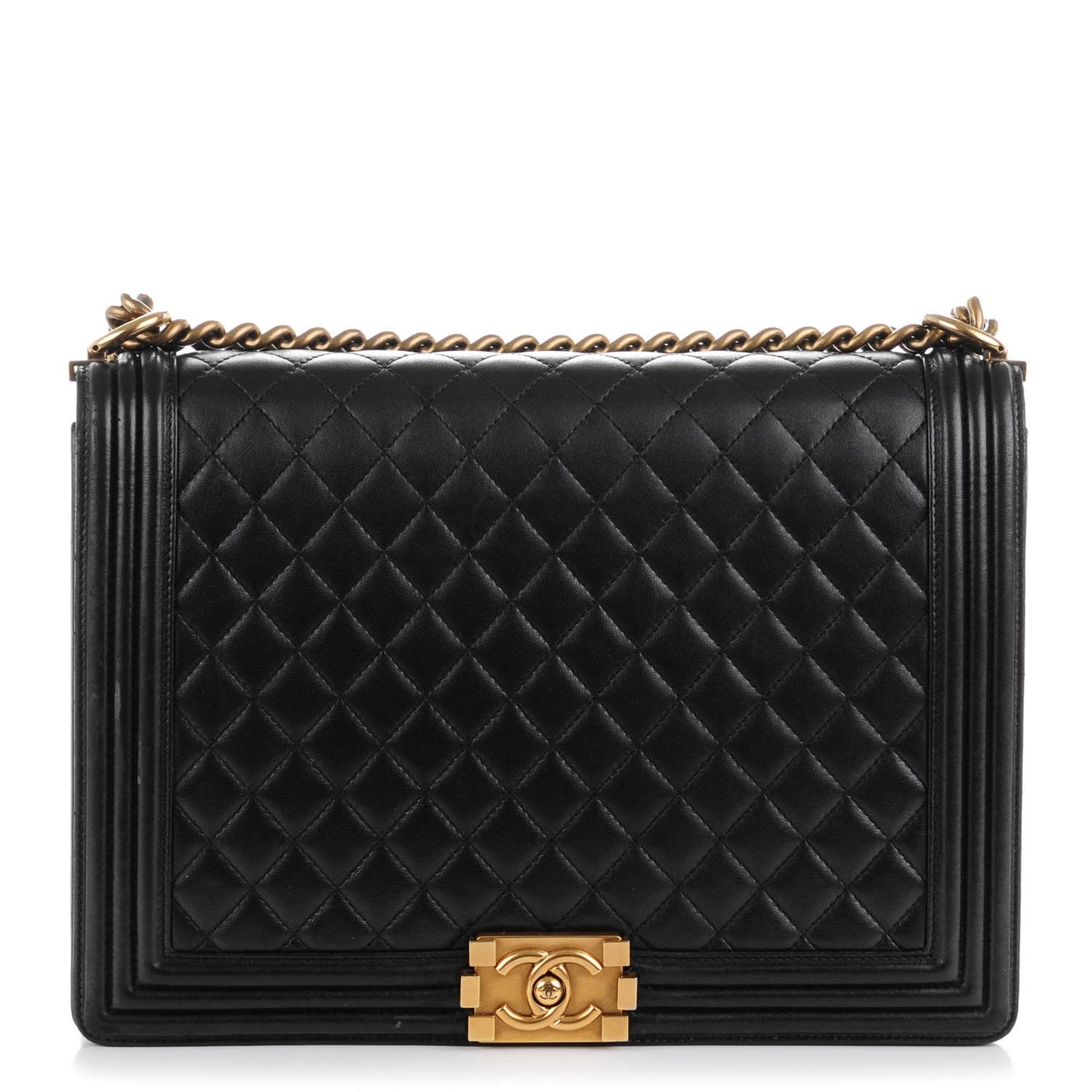 Lambskin Quilted Large Boy Flap Black