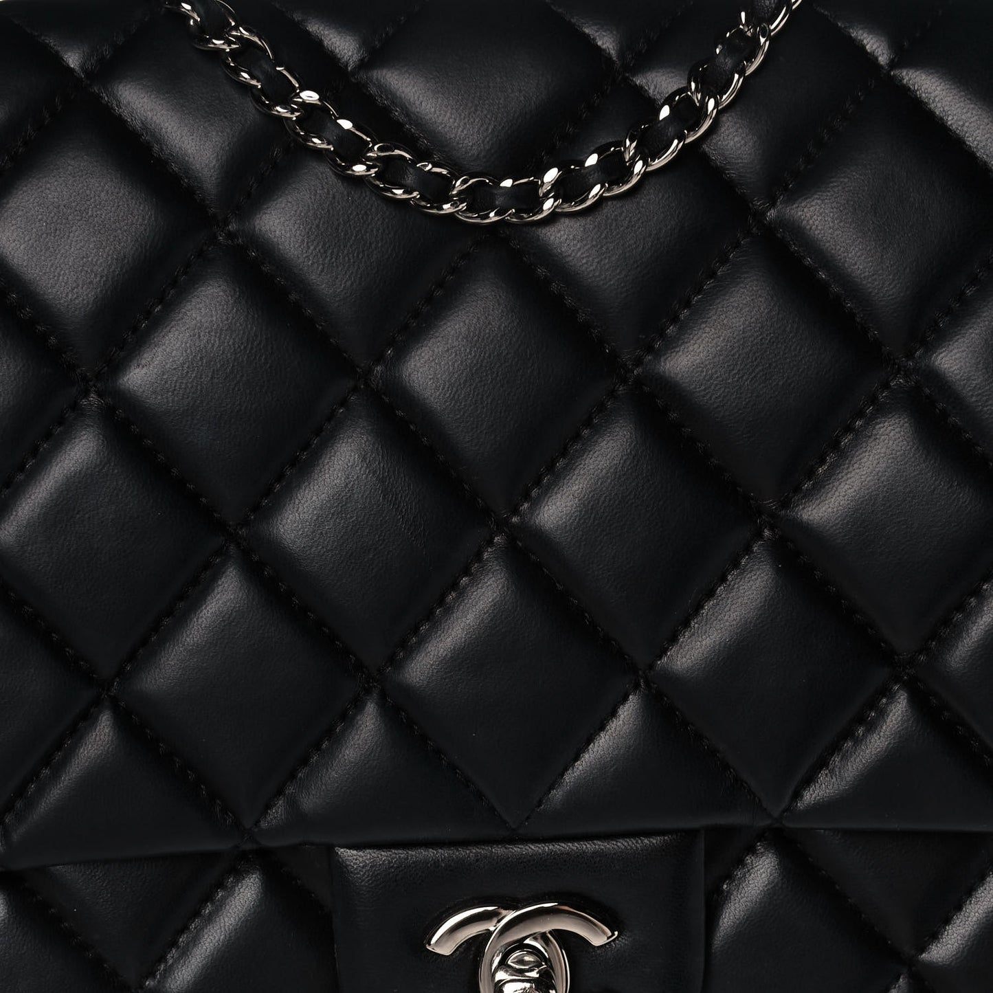 Lambskin Quilted Clutch With Chain Flap Black