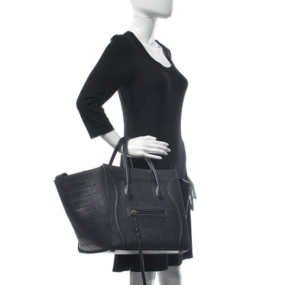 Celine Crocodile Embossed Nubuck Medium Phantom Luggage Navy 2 of 24