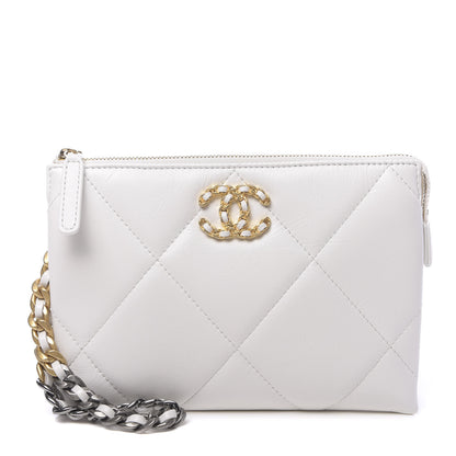 Chanel Shiny Goatskin Quilted 19 Small Pouch With Handle White 1 of 10