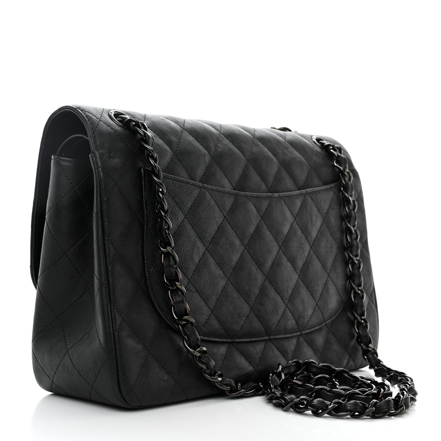 Chanel Crumpled Calfskin Quilted Jumbo Double Flap So Black 3 of 13