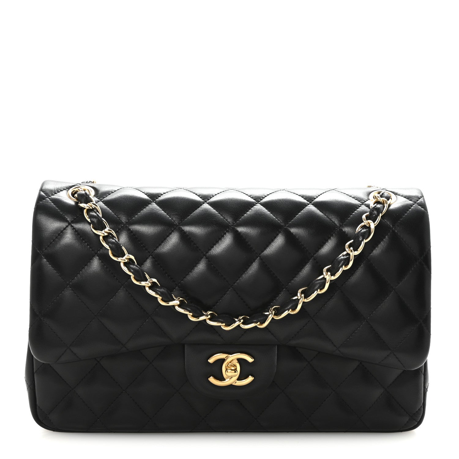 Chanel Lambskin Quilted Jumbo Double Flap  Black 1 of 10