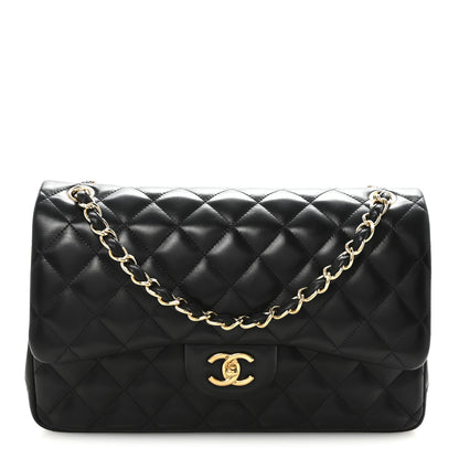 Chanel Lambskin Quilted Jumbo Double Flap  Black 1 of 10