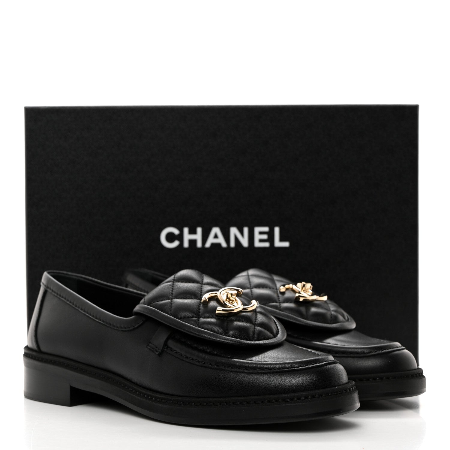 Chanel Lambskin Quilted CC Turnlock Loafers 37.5 Black 9 of 9