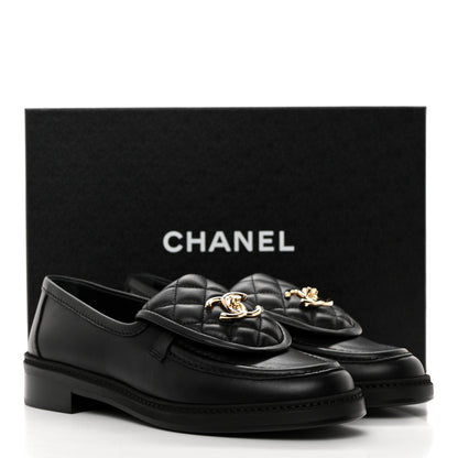 Chanel Lambskin Quilted CC Turnlock Loafers 37.5 Black 9 of 9