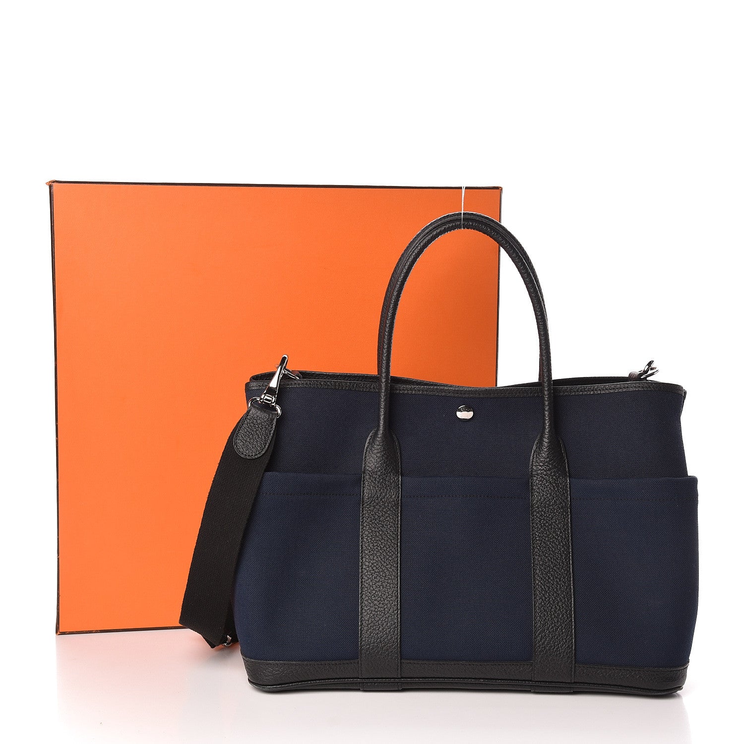 Hermes Toile Militaire Vache Country Garden Party Pockets 36 MM Tote Bleu Marine 10 of 10