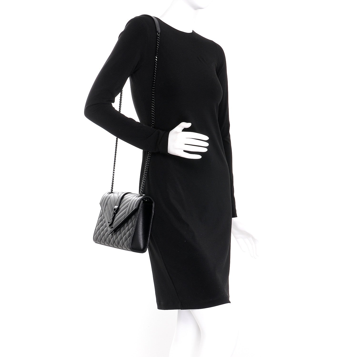 Saint Laurent Grain De Poudre Textured Mixed Matelasse Triquilt Medium Monogram Satchel Black 2 of 7