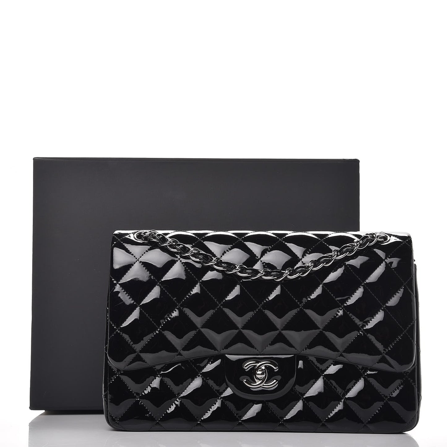Patent Quilted Jumbo Double Flap Black