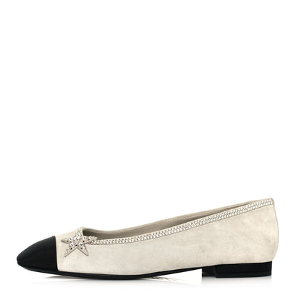Chanel Suede Calfskin Grosgrain Crystal Star Ballerina Flats 38.5 Gray Black 1 of 9