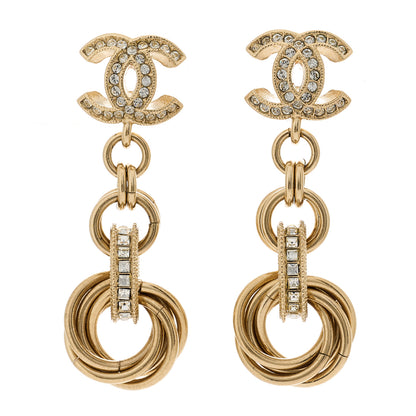 Chanel Metal Crystal CC Drop Earrings Gold 1 of 5