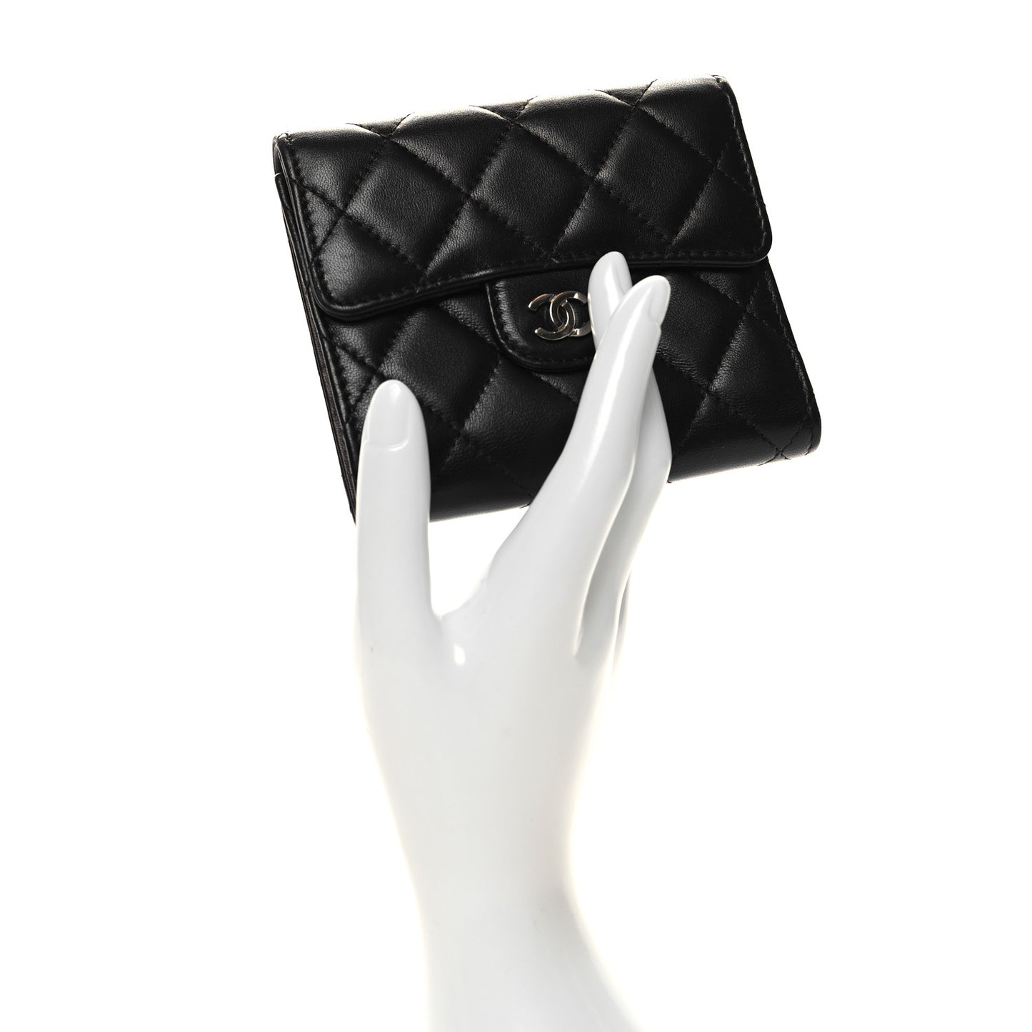 Lambskin Quilted Compact Flap Wallet Black