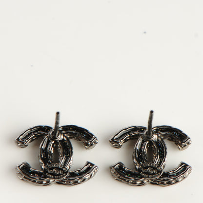 Chanel Crystal CC Earrings Ruthenium Black 4 of 5