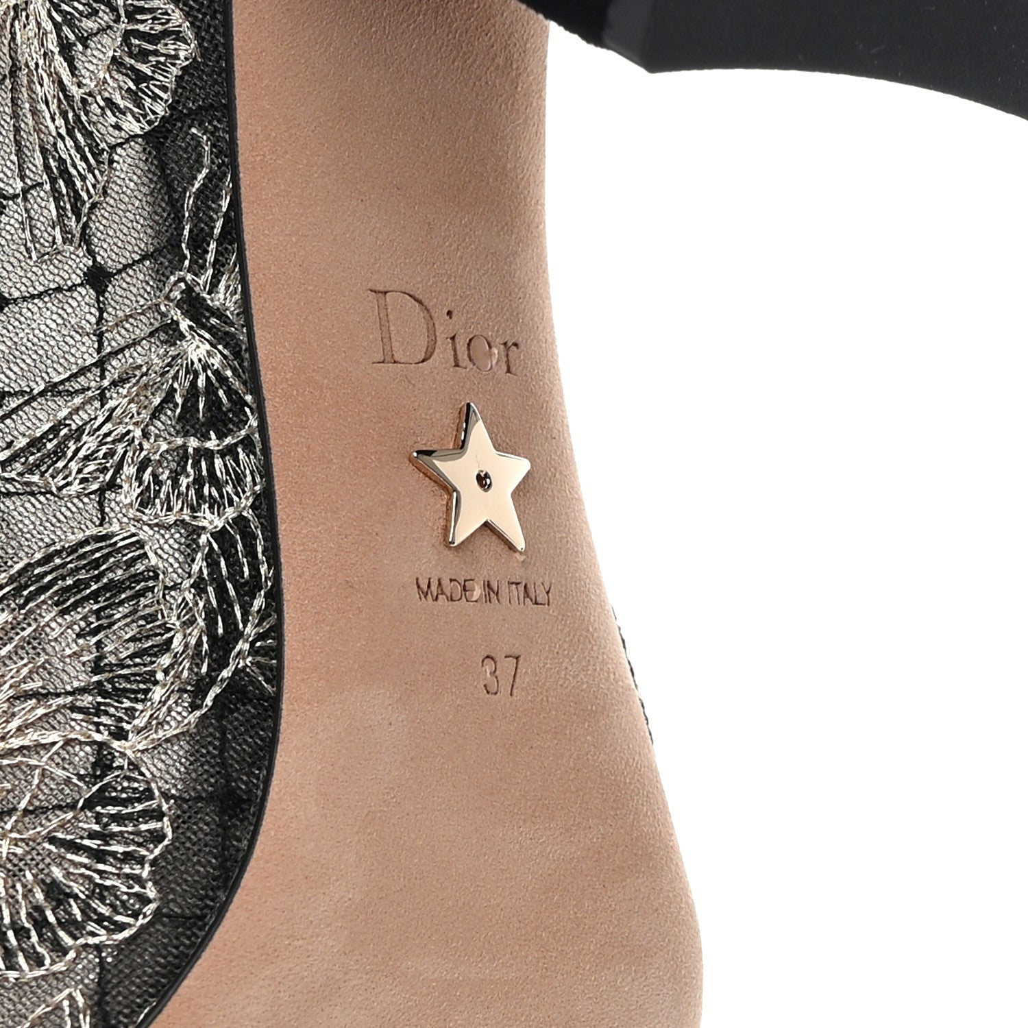Christian Dior Suede Lurex Butterfly Embroidered Naughtily-D Heeled Ankle Boots 37 Black Gold 7 of 11