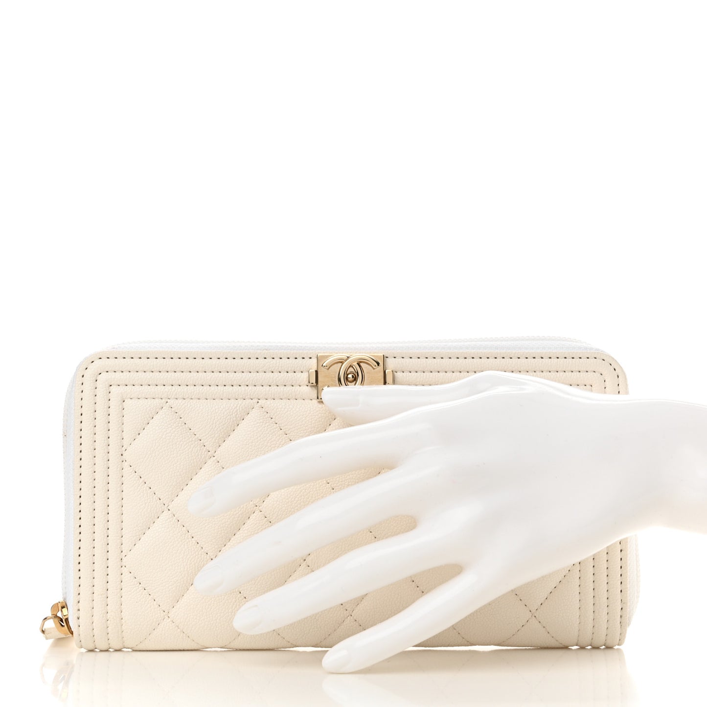 Caviar Quilted Boy Long Zip Around Wallet White